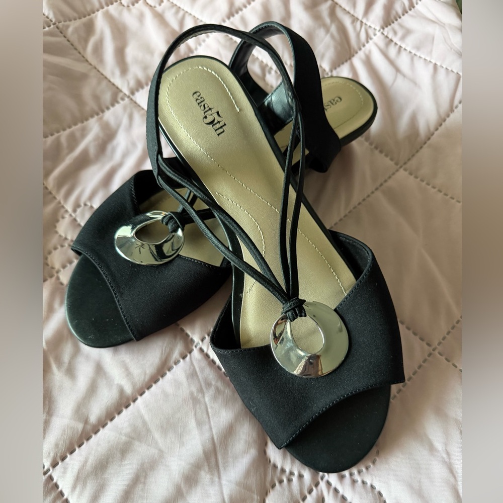 East Fifth Avenue Black Sandals with Silver Detail
